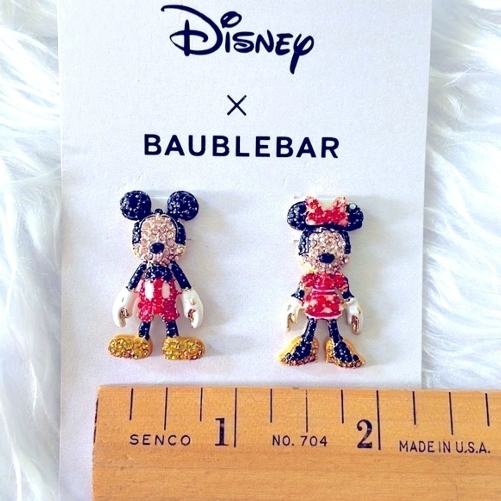 Brand New Disney X BaubleBar Mickey & Minnie Mouse Sparkly Mismatch Earrings - Picture 6 of 13